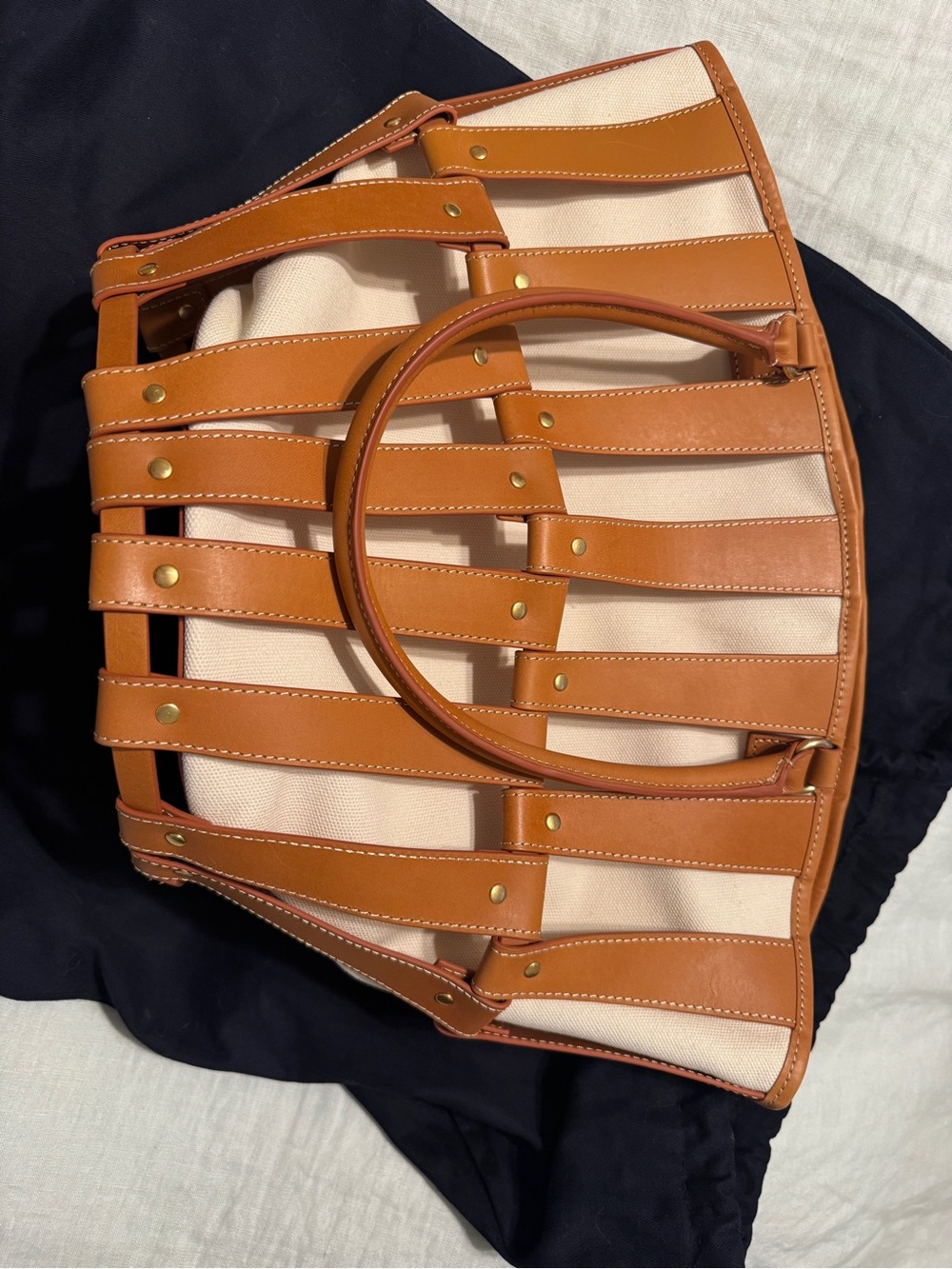 J. McLaughlin Parma Leather strapped Tote Bag in Tan and Canvas NWT - Picture 7 of 14